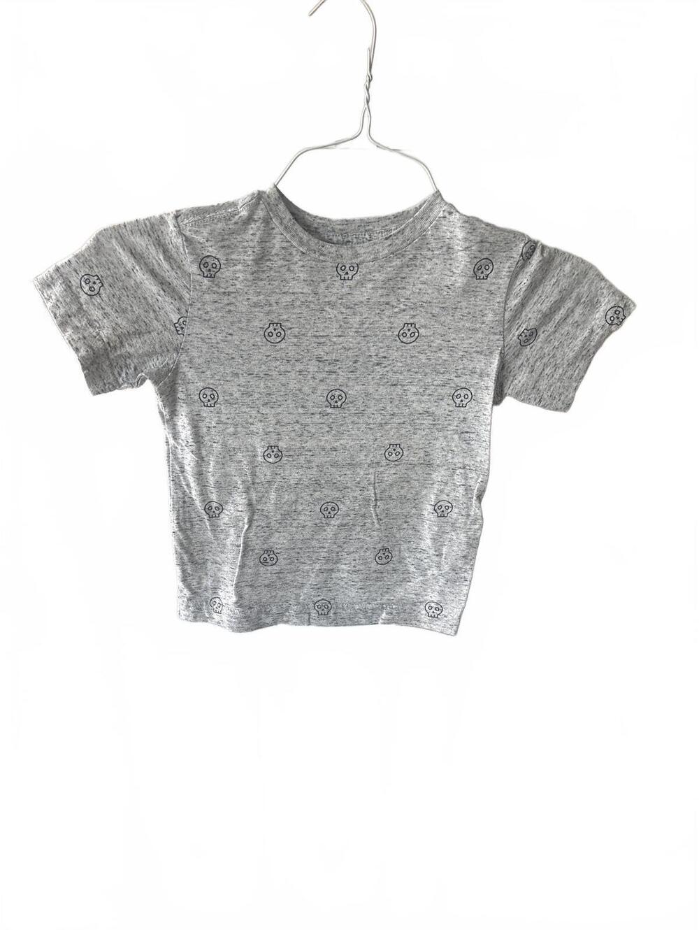 Vintage Basic Editions Gray Skull Print Short Sleeve Shirt XS Size 4 5 Boys Kids - Picture 1 of 3